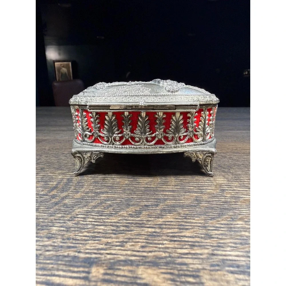 Vintage‎ Metal Jewelry Casket with Red Velvet Interior